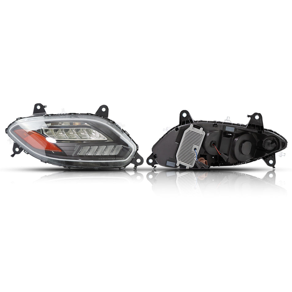 International LT625 Headlight Assembly 2018+ - Reflective LED Headlamp with DRL and Sequential Turn Signal - Black Housing