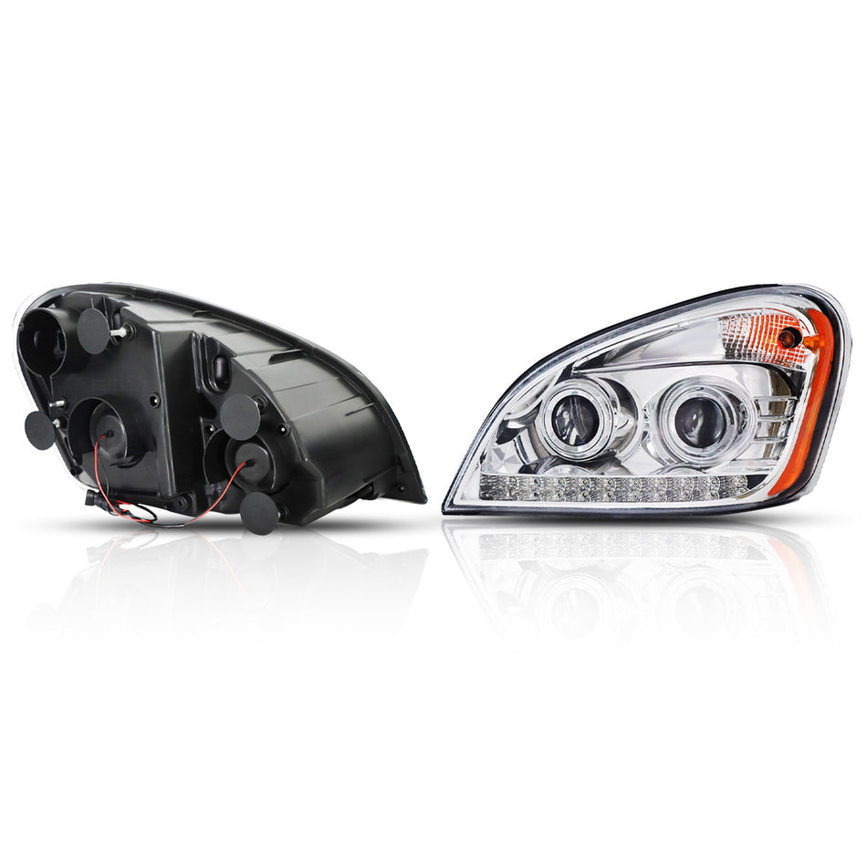 Freightliner Cascadia Headlights Assembly 2008-2017 - Projector Halogen Headlamp - Chrome Housing