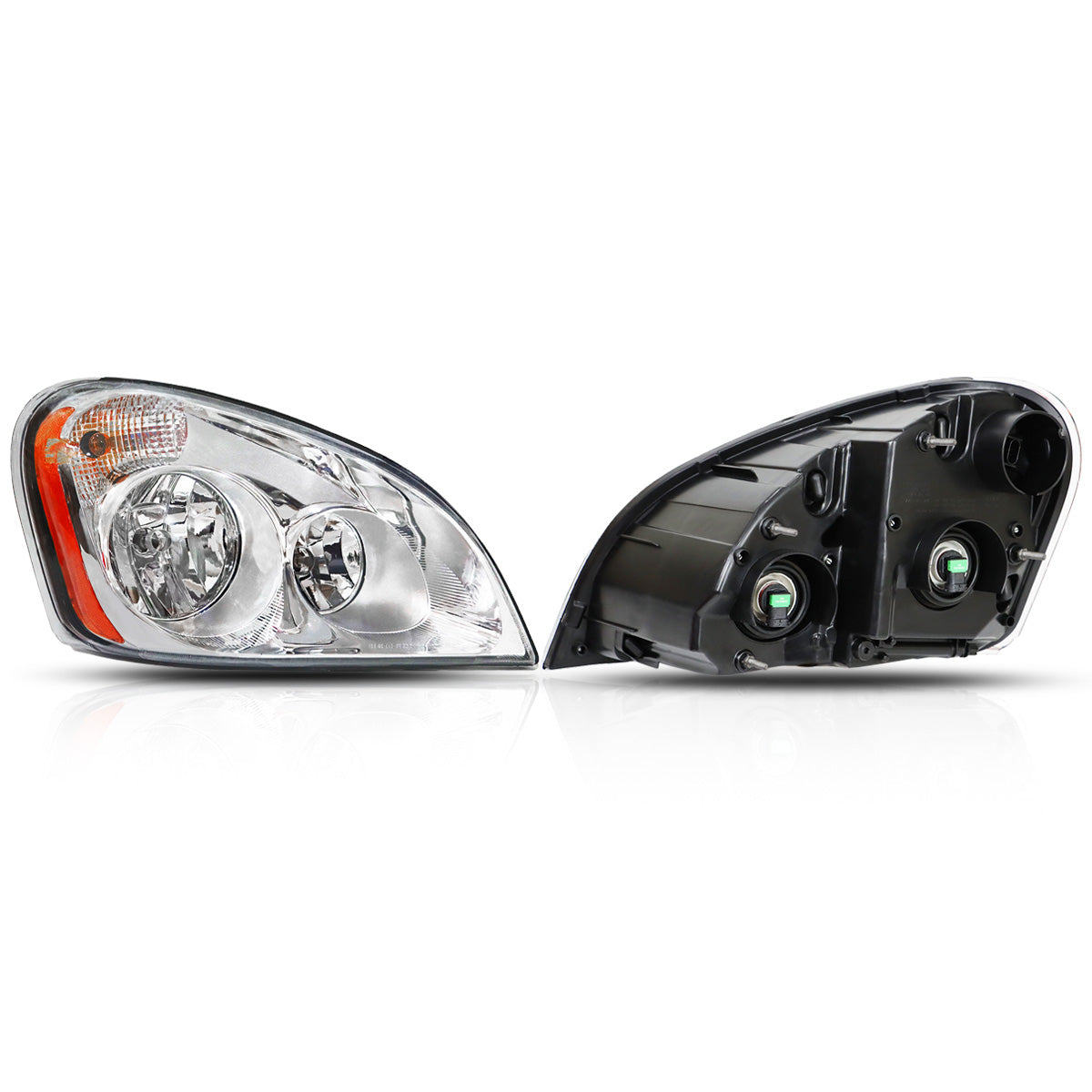 Freightliner Cascadia Headlights Assembly 2008-2017 -  Reflective Halogen LED Headlamp - Chrome Housing - Alternate Image 1