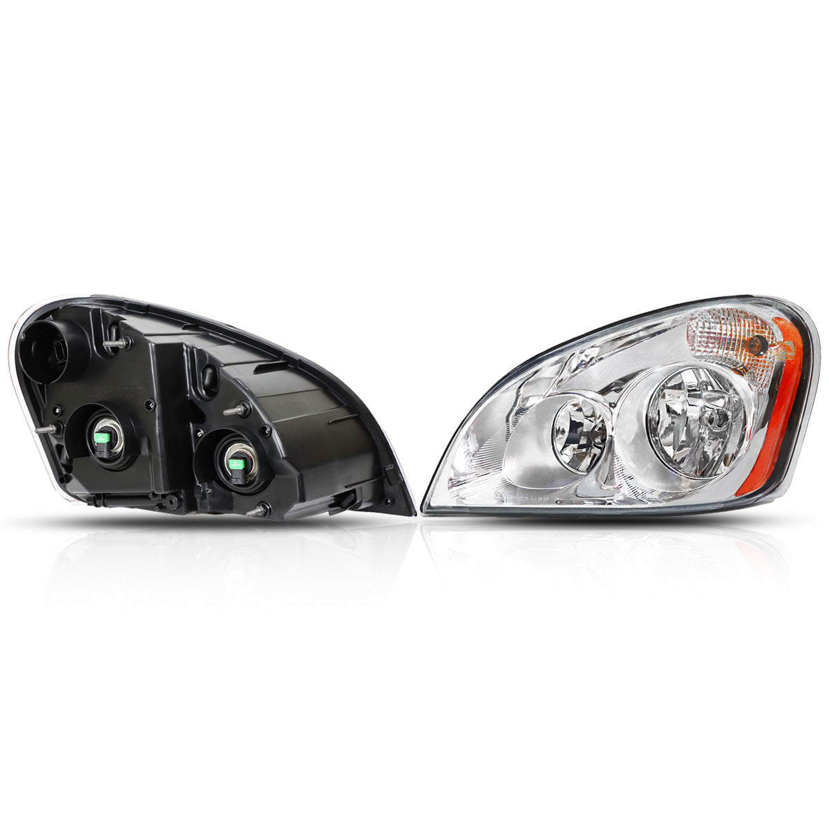 Freightliner Cascadia Headlights Assembly 2008-2017 -  Reflective Halogen LED Headlamp - Chrome Housing - Alternate Image 2