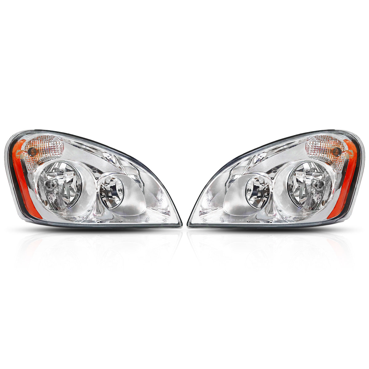 Freightliner Cascadia Headlights Assembly 2008-2017 -  Reflective Halogen LED Headlamp - Chrome Housing