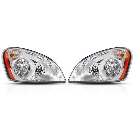 Freightliner Cascadia Headlights Assembly 2008-2017 -  Reflective Halogen LED Headlamp - Chrome Housing
