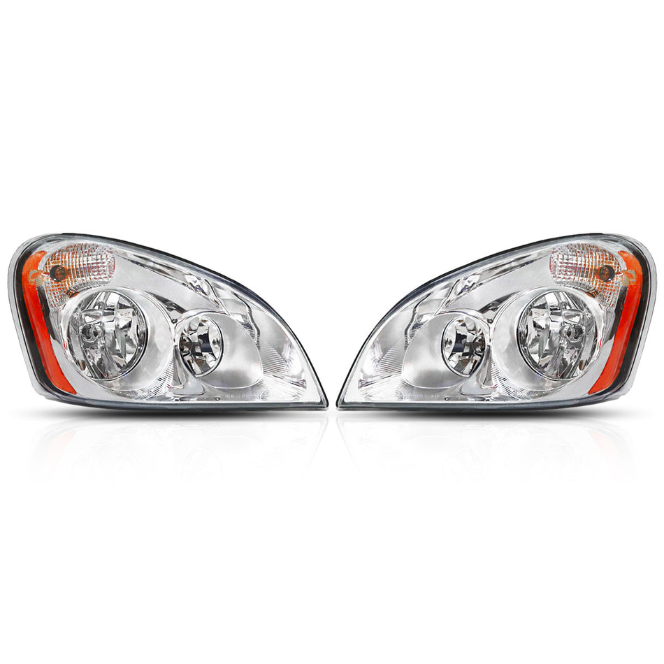 Freightliner Cascadia Headlights Assembly 2008-2017 -  Reflective Halogen LED Headlamp - Chrome Housing