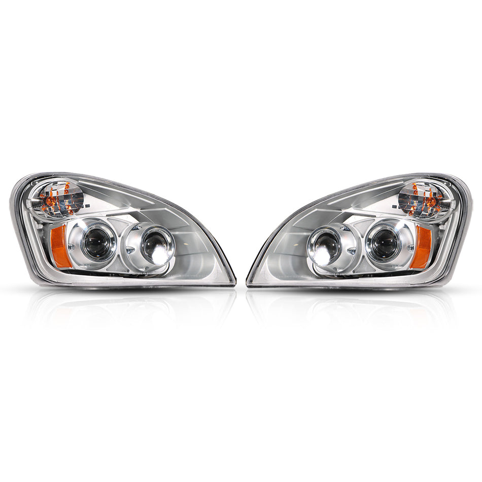 Freightliner Cascadia Headlights Assembly 2008-2017 - Projector LED Headlamp - Chrome Housing
