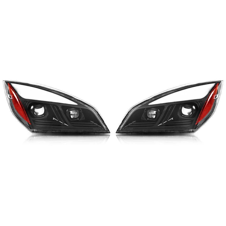 Freightliner Cascadia Headlight Assembly 2018-2024 - Projector LED Headlamp - Black Housing
