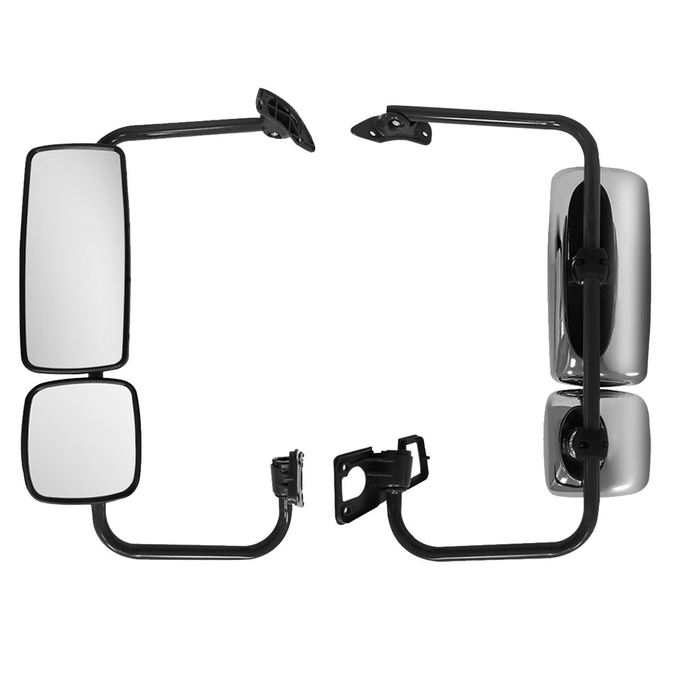 Freightliner Columbia Door Mirror Assembly - Main Side Mirror with Mounting Bracket & Arm - Chrome Housing - Alternate 1