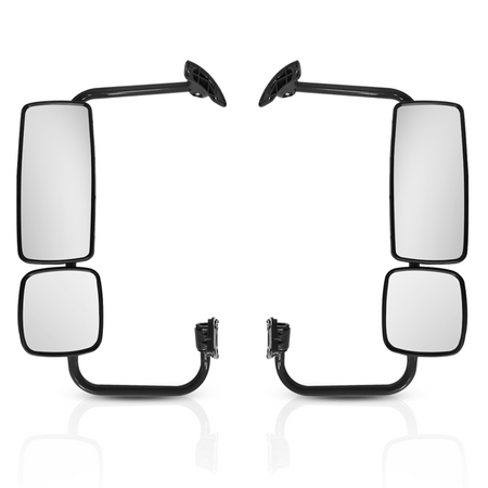 Freightliner Columbia Door Mirror Assembly - Main Side Mirror with Mounting Bracket & Arm - Black Housing - Both Side