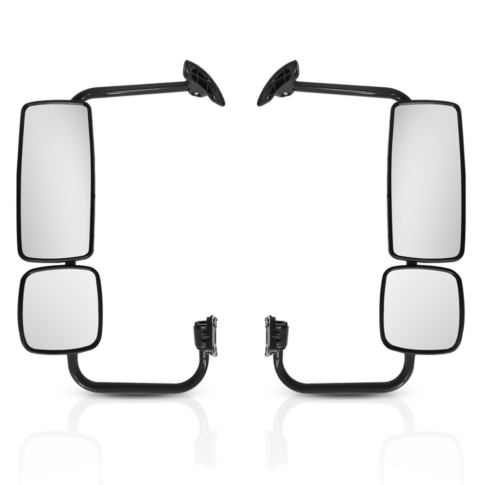 Freightliner Columbia Door Mirror Assembly - Main Side Mirror with Mounting Bracket & Arm - Black Housing - Both Side