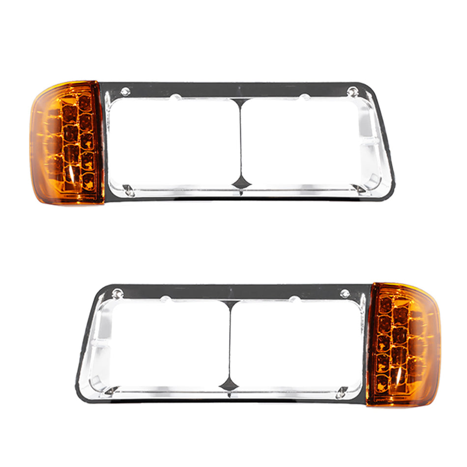 Freightliner FLD 120 Headlight Bezel - with Integrated LED - Chrome Housing