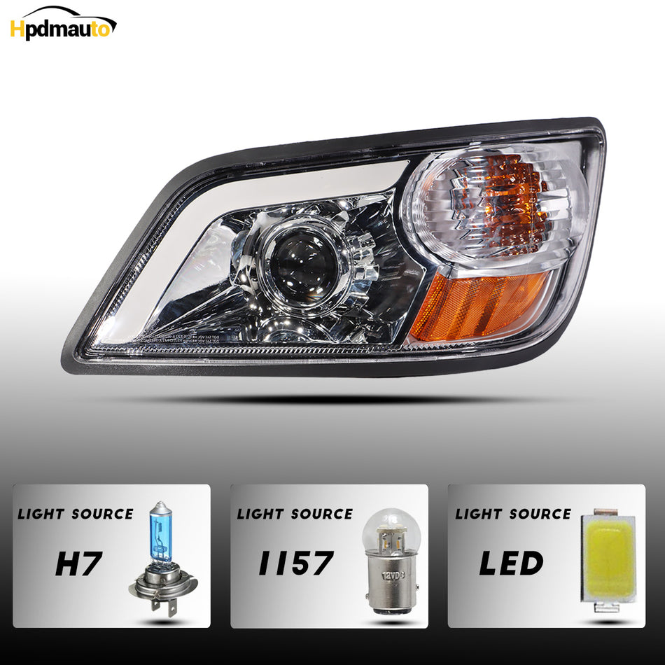 Hino 238 - 258 - 268 - 338 2011+ - Projector Halogen Headlamp with LED Position Light - Chrome Housing