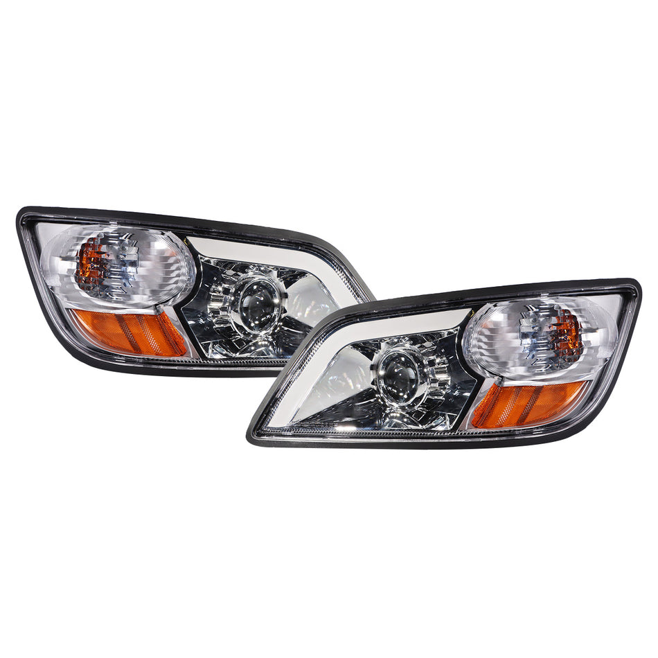 Hino 238 - 258 - 268 - 338 2011+ - Projector Halogen Headlamp with LED Position Light - Chrome Housing