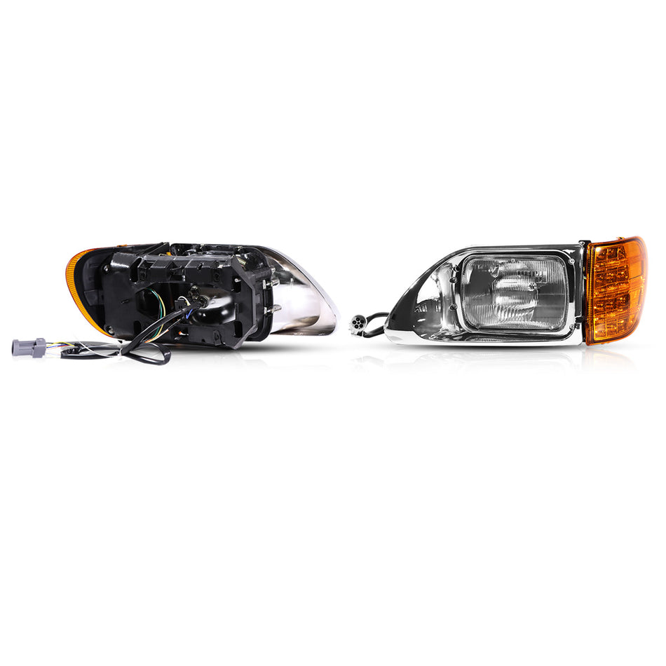 International 9200-9900 Headlight Assembly 2003-2007 - Headlamp with Turn Signal - Chrome Housing