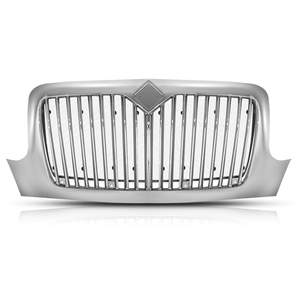 International DuraStar 4300 Front Grille - Main Upper Grille with Integrated Bug Screen - Chrome Housing