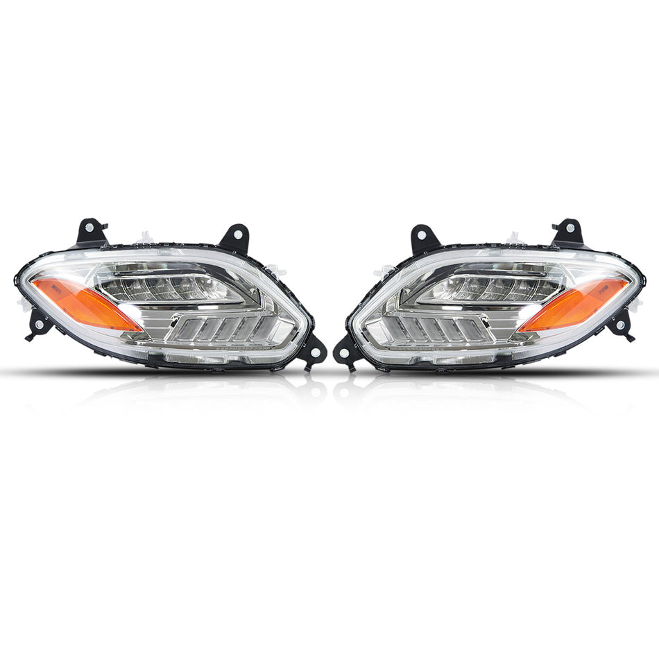 International LT625 Headlight Assembly 2018+ - Reflective LED Headlamp with DRL and Sequential Turn Signal - Chrome Housing