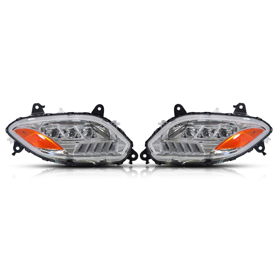 International LT625 Headlight Assembly 2018+ - Projector LED Headlamp with DRL and Sequential Turn Signal - Chrome Housing