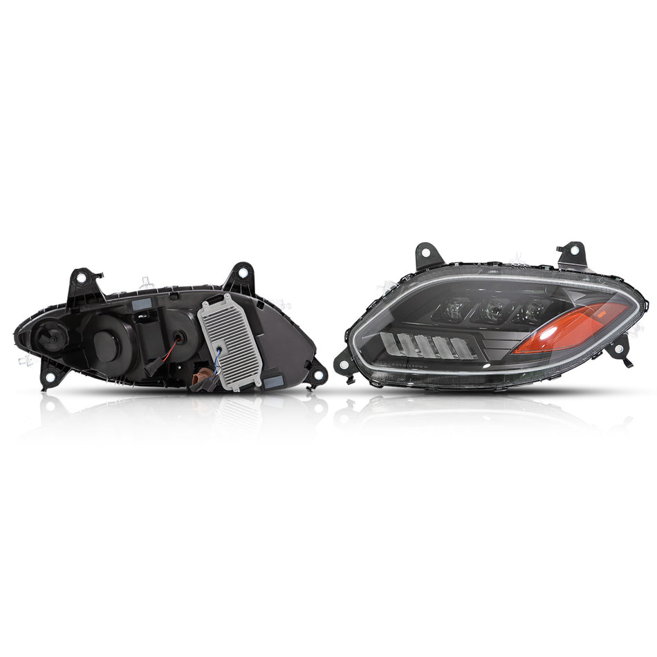 International LT625 Headlight Assembly 2018+ - Projector LED Headlamp with DRL and Sequential Turn Signal - Black Housing