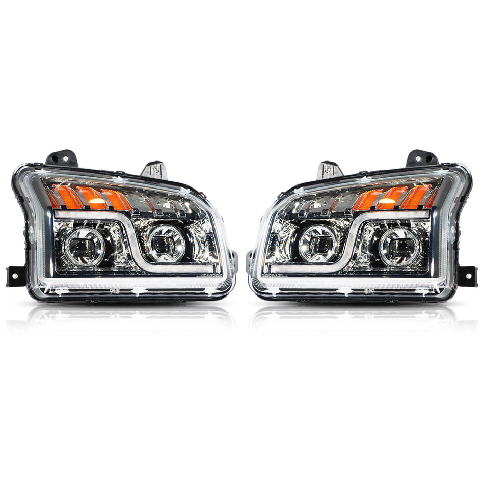 Kenworth T880 Headlight Assembly - LED Headlamp - Chrome Housing