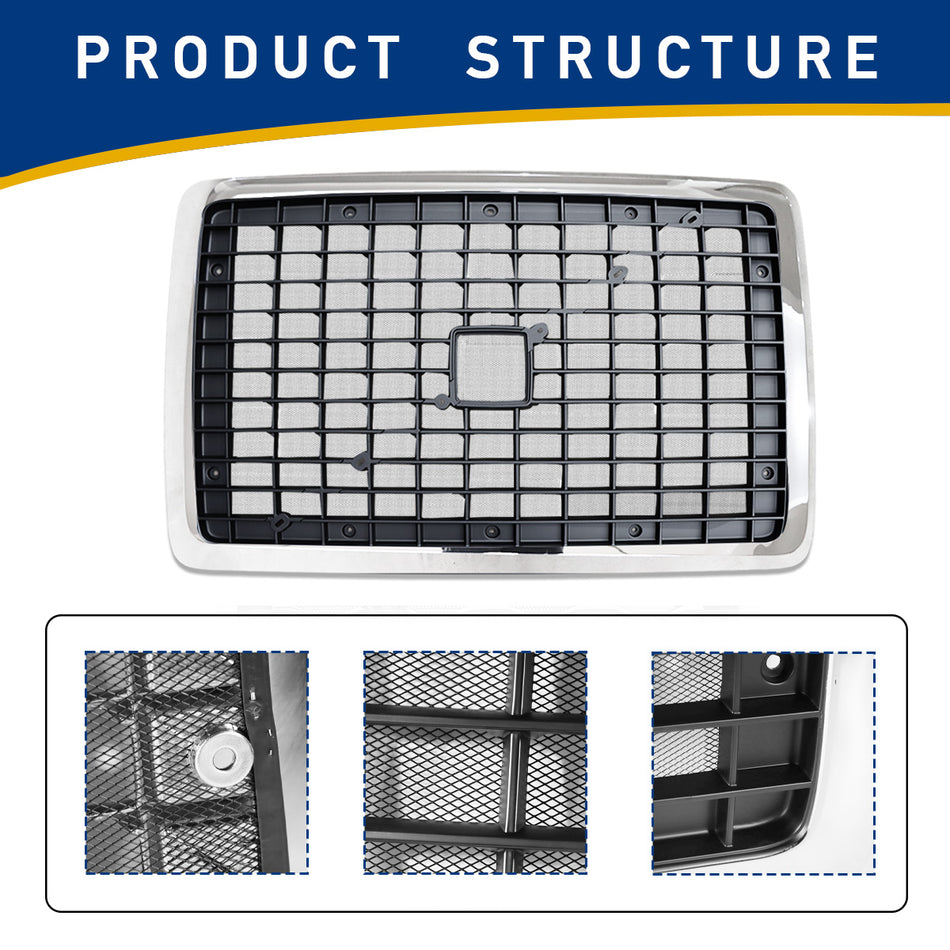 Volvo VNL Front Grille 1997-2014 - Main Upper Grille without Bug Screen - Chrome Housing