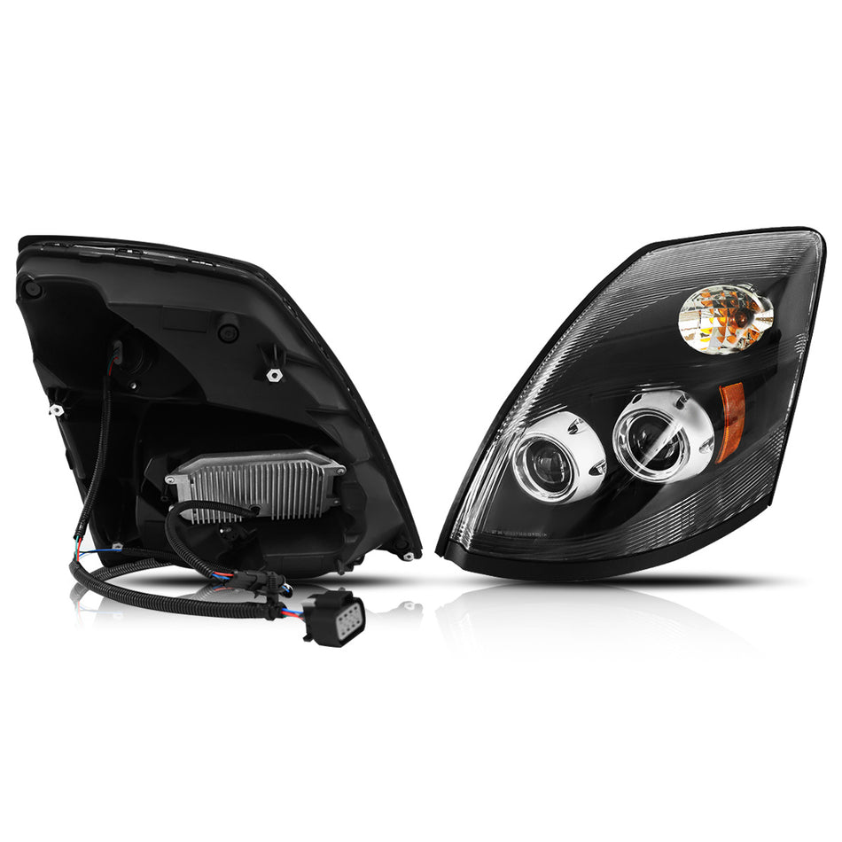 Volvo VNL Headlight Assembly 2015-2017 - Projector LED Headlamp - Black Housing